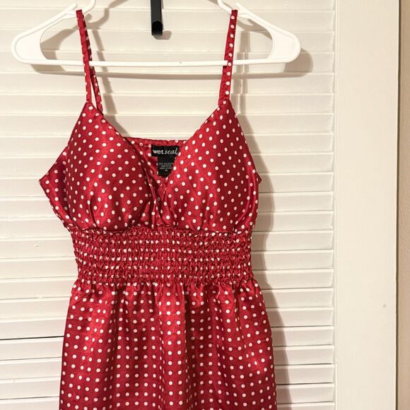 Wet Seal VTG Y2K Coquette Red Polka Dot Satin 90s Babydoll Dress Size Medium - Picture 4 of 13